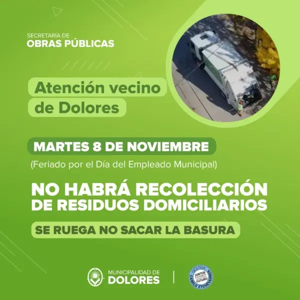 El martes no hay recolección de residuos