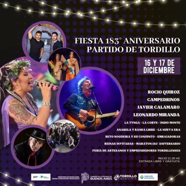 FiestaAniversario | 16 y 17 de diciembre Tordillo festeja sus 183 años