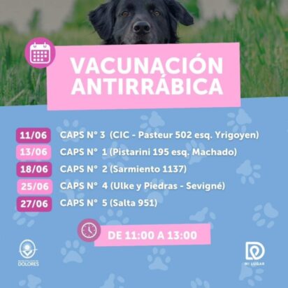 CRONOGRAMA JUNIO: JORNADAS DE VACUNACIÓN ANTIRRÁBICA PARA PERROS Y GATOS