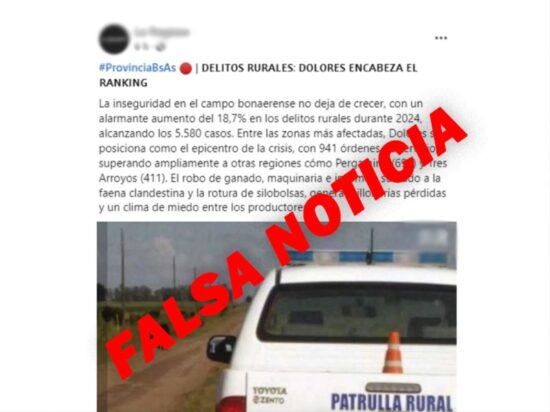 SEGURIDAD RURAL: LOS DATOS OFICIALES DESMIENTEN FALSA NOTICIA DIFUNDIDA POR UN DOLORENSE