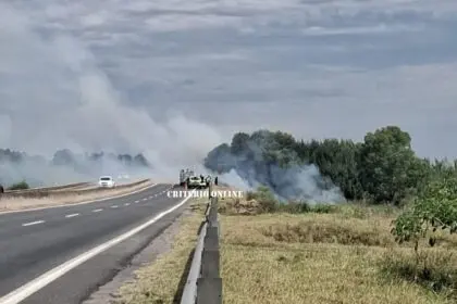 Fuego en la banquina de Ruta 2 movilizó a Bomberos y Policía